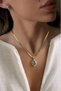 Steel 22K Grey Stone Heart Italian Chain Necklace 45 cm |   Gold Color Non Tarnish Jewelry Women Steel Necklace - 3