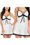 Satin Spaghetti Strap Nightdress with Lace Trim V-Neck Chemise - 3