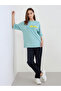 Women Blue Typography Print Oversized T-Shirt with Boucle Embroidery - 2