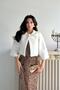 Ecru Single Button Lined Thai Feather Jacket Bolero