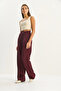 Women's Burgundy High Waist Double Button Palazzo Trousers 1014 60283577 - 4