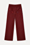 Women's Burgundy Embroidered Wide Leg Trousers - 7