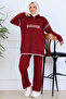 Zippered Collar Knitwear Set S1105 Claret Red