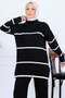 Ribbed Striped Knitwear Set H25301 Black - 3