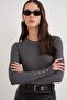 6736 Women's Crew Neck Sleeve Drop Knit Sweater Gray