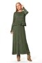 Long Sleeve Ahu Authentic Knitted Patterned Winter Long Knitwear Dress Khaki Hk