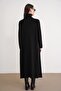 6980 Women's Stand Collar Oversize Front Slit Knit Dress Black - 6