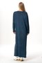 Long Sleeve Dimple Pocket Detail Autumn and Winter Long Knitwear Dress Indigo Indg - 2