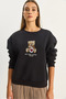 Women's Black Teddy Embroidery Detailed Three-Thread Embroidered Sweatshirt 60601044 - 5