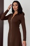 Women's Double Zip Long Sleeve Collar Detail Midi Modal Elegant Dress - 8