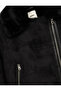 Double-Breasted Lapel Long Sleeve Zipper Pocket Faux Fur Collar Crop Faux Suede Jacket - 5