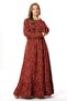 Long Sleeve Suede Flannel Buttoned Daisy Pattern Autumn and Winter Long Dress Burgundy Brd - 6