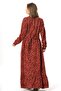 Long Sleeve Suede Flannel Buttoned Daisy Pattern Autumn and Winter Long Dress Burgundy Brd - 2