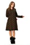 Long Sleeve Zuhal Flannel Midi Length Autumn and Winter Dress Daisy Pattern Black Syh - 5
