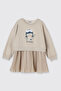 Baby Girl Printed 2-Piece Knitted Beige Dress with Inner Dress