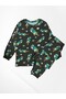 Boys' 100% Cotton Combed Fabric Black Color Dinosaur Patterned Long Sleeve Seasonal Pajama Set - 2
