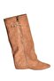 V380526402 Tan Suede Flat Sole Zipper Detailed Women's Boots - 5
