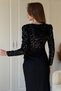 Sequined V-Neck Glittery Padded Elegant Black Midi Dress - 2