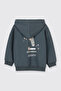 Baby Boy Hooded Zippered Sweatshirt Elastic Waist Petrol 2-Piece Tracksuit Set - 3
