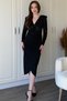 Sequined V-Neck Glittery Padded Elegant Black Midi Dress - 5