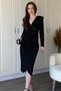Sequined V-Neck Glittery Padded Elegant Black Midi Dress - 7