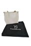 Cream Women's Soft Leather 3-Compartment Handbag and Shoulder Bag with Scarf and Chain Accessories - 2