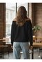 Black Women's Oversize Lip Print Sweatshirt - Boat Neck 3 Thread Fabric, Off Shoulder, Comfortable Casual - 3