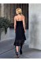 Halter Neck Strapless Asymmetrical Lined Lace Dress Black - 4