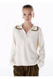 Contrast Color V-Neck Cream Knitwear - 3