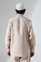 Men's Muslin Hakim Collar Long Sleeve Buttoned Hajj Umrah Shirt - Beige (Ans) - 8