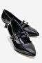 Women's 2-Strap Heeled Shoes; Black Patent Leather