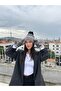Women's Grey Pom-Pom Beanie and Glove Set – Modern, Warm, and Stylish Winter Style with Its Striped Pattern - 2