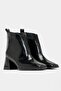 Black Patent Leather Women's Patent Leather Blunt Toe Heeled Short Boots – Shiny Leather Modern Form - 4