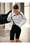 White Women's High Collar Full Zip Sweatshirt – Sporty and Casual Stylish Oversize Model - 4