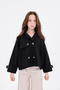 Girl's Short Trench Coat with Button and Back Design Detail - 7