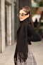Women's Black Soft Textured Knitted Tassel Scarf (190X50 cm) - 3