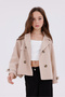 Girl's Short Trench Coat with Button and Back Design Detail - 2