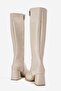 Simple Blunt Toe Heeled Women's Boots Beige Skin - 6