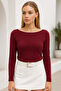 Women's Burgundy Boat Neck Long Sleeve Blouse - 4