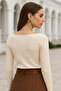Women's Beige Boat Neck Long Sleeve Blouse - 7