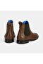 Women's Blue Lining Detailed Brown Chelsea Leather Boots - 8