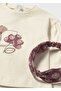 3-Piece Baby Girl Set (1-4 Years) – Beige Sweatshirt, Patterned Pink Leggings, Patterned Bandana - 3