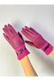 Cotton Fur and Leather Belt Detail Touchscreen Women's Gloves