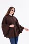 Women's Brown Tok Duruşlu Plush Poncho – Warm Winter Outerwear with Buckle Waist Detail - 6