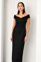 Women's Black Slim Fit Double-Breasted Collar Midi Dress - 2