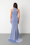 Women's Indigo Halter Neckline Slit Silvery Long Evening Dress - 6