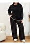 Plus Size Thick Knitwear Bottom Top Black Set - 3