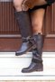 Bitter Brown Knee-High Boots with Rope and Chain Detail - 5