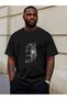 Unisex Oversize Printed Cotton Crew Neck Short Sleeve Black T-Shirt Turkish Wolf