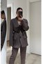 Belt Detail Design Premium Double Button Lined Equivalent Trend Pocket Detail Blazer Jacket - 4